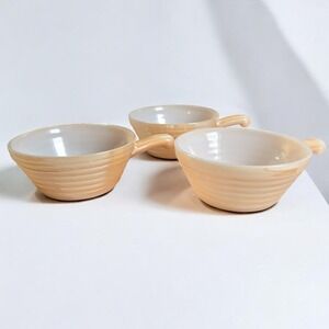 Fire King Oven Ware Swirl Bowls Cups with Handle Peach Lustre Set of 3 Vintage